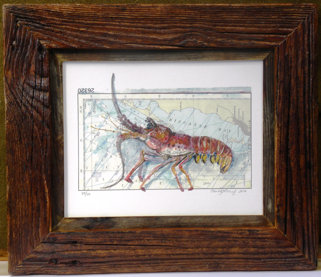 Biscayne Bay Lobster Art By Carly Mejeur Limited Edition 37 / 50 Prints Double Framed