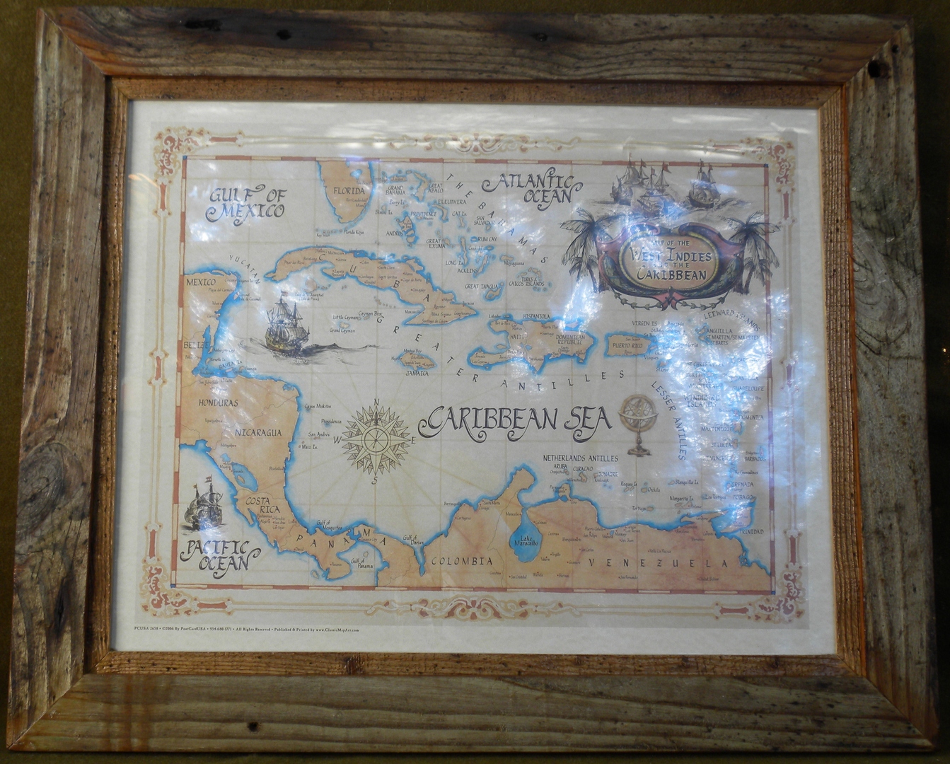 Caribbean Map Art By Classic Map Art Print Double Framed