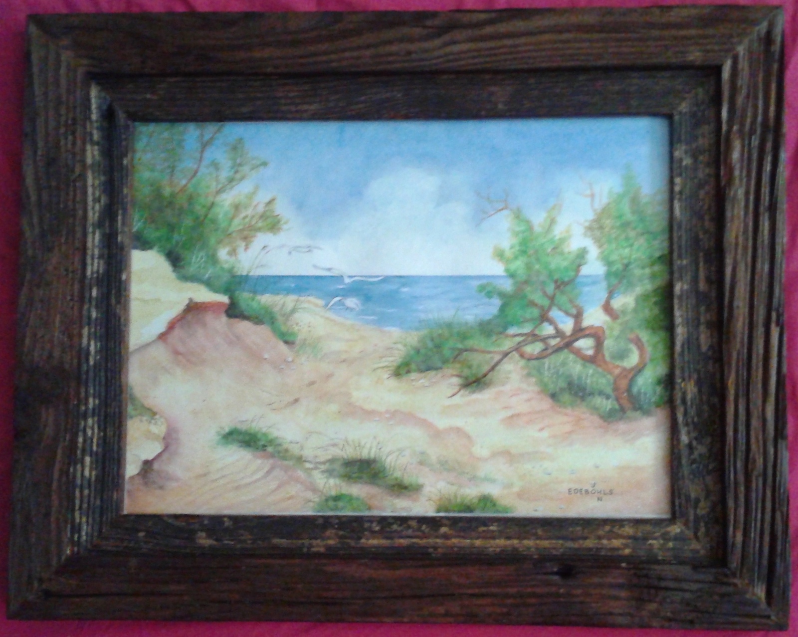 Down To The Sea Art By John Edebohls - Watercolor On Textured Art Paper Double Framed